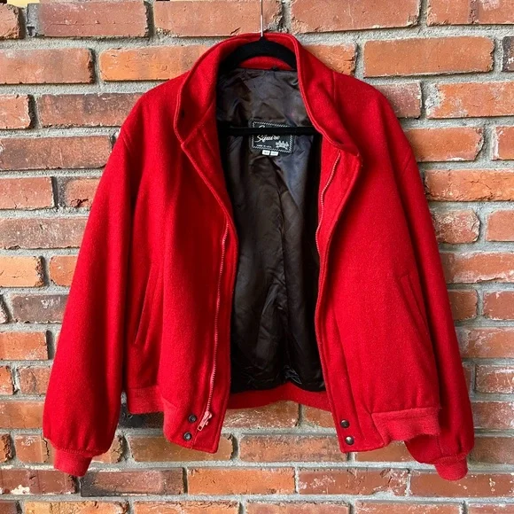 Vintage English Squire Red Wool Bomber Jacket Size 40 - Picture 1 of 8